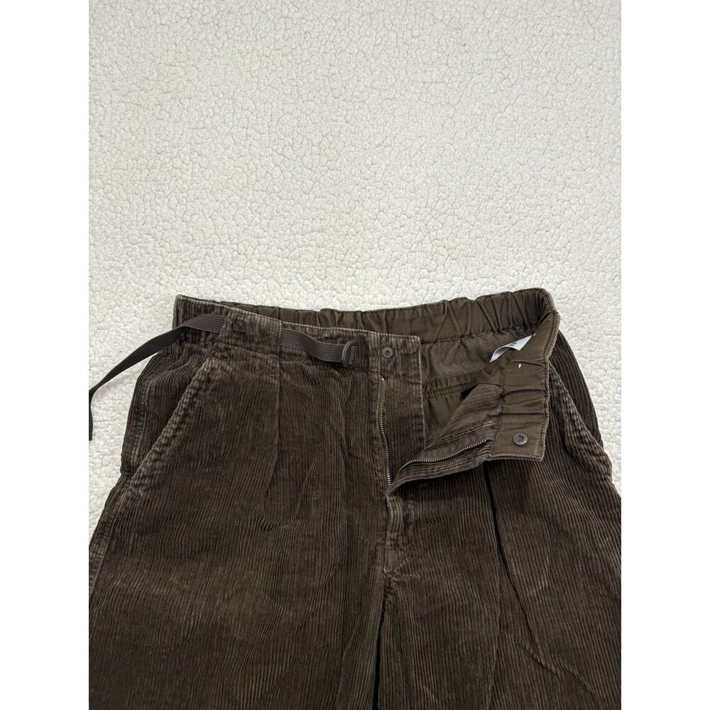 Uniqlo Pleated Wide Leg Corduroy Pants Mens L Elastic Waist Chocolate Brown Belt - Picture 3 of 7